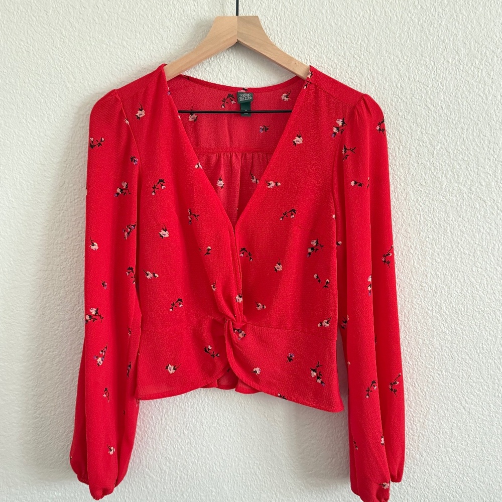 Wild Fable Floral Wrap Cropped Peplum Blouse Top XS